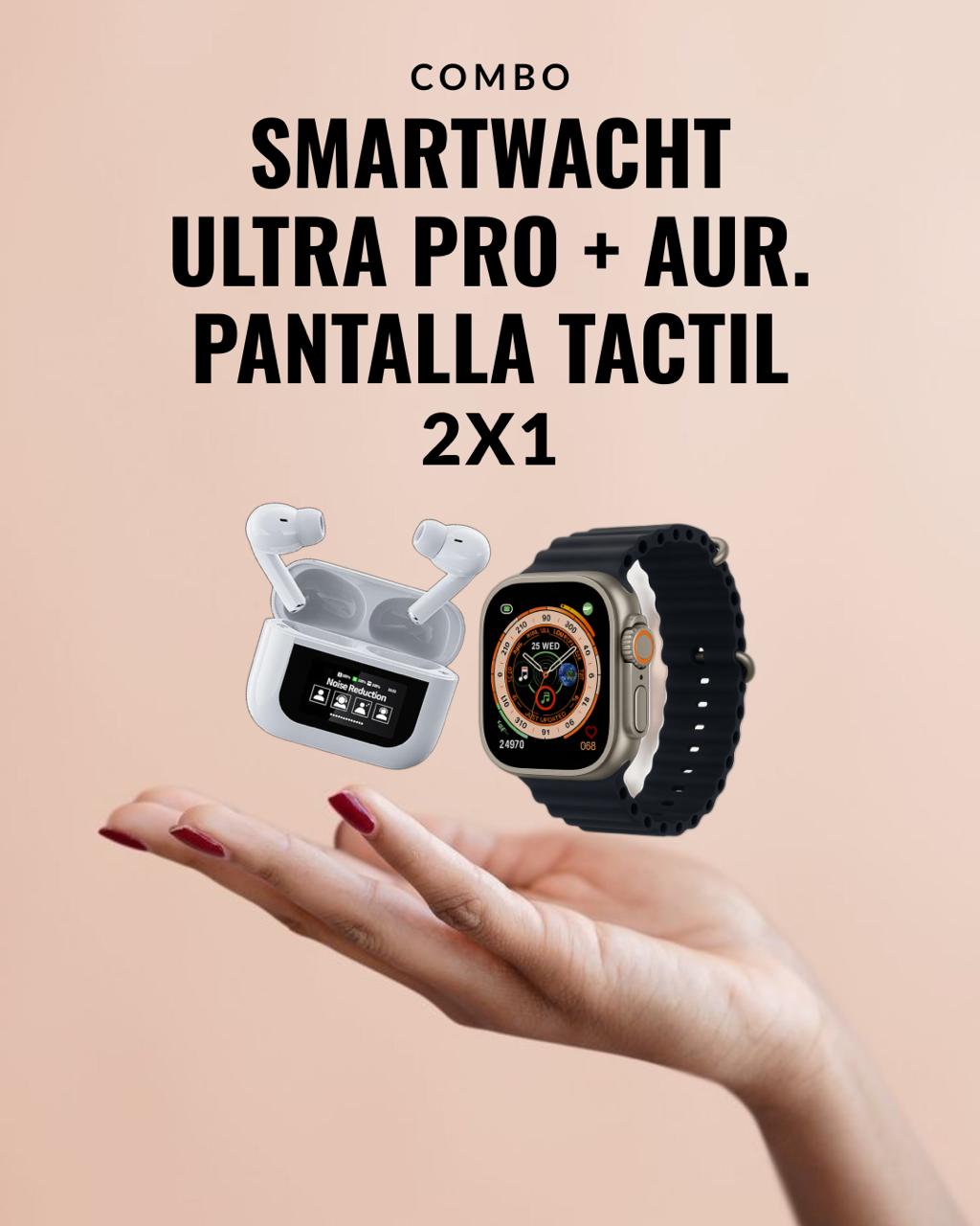Combo PRO - un reloj ULTRA PRO con 2 correas + auriculares BT Con Pntalla TACTIL