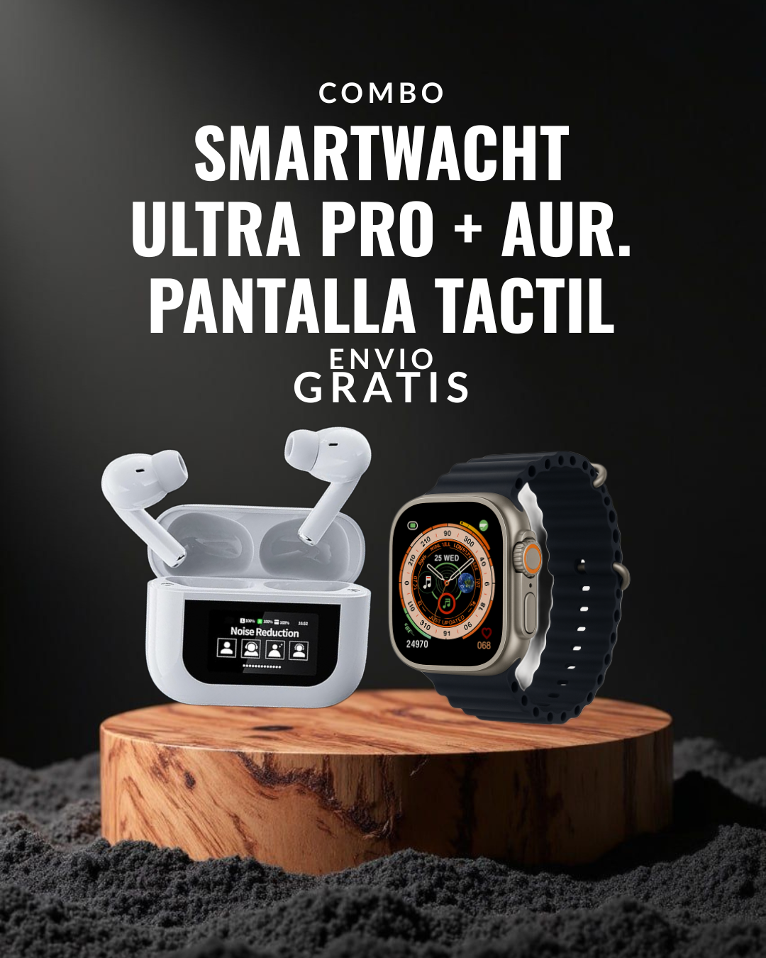 Combo PRO - un reloj ULTRA PRO con 2 correas + auriculares BT Con Pntalla TACTIL